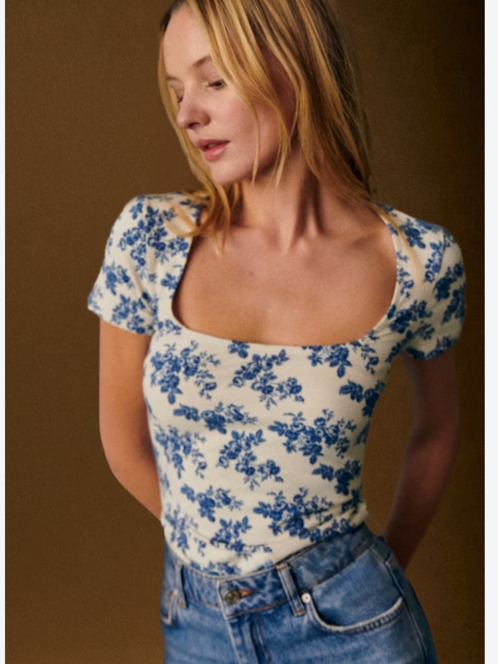 Sezane AMARA T-SHIRT Fiori Blue Floral Print
